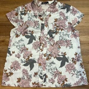 Allegra K Women's Floral Blouse - Pink and Gray